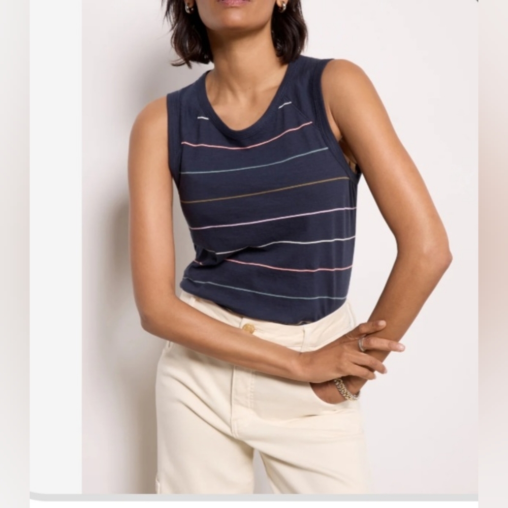 Evereve Navy Tank Top with Multicolor Stripes
